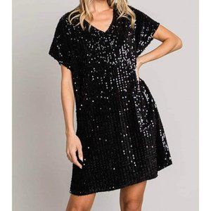 Black Sequin Short Sleeve Dress